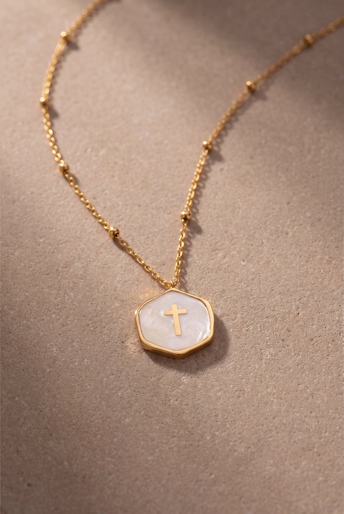 Mother-of-Pearl Cross Medallion Necklace – product detail