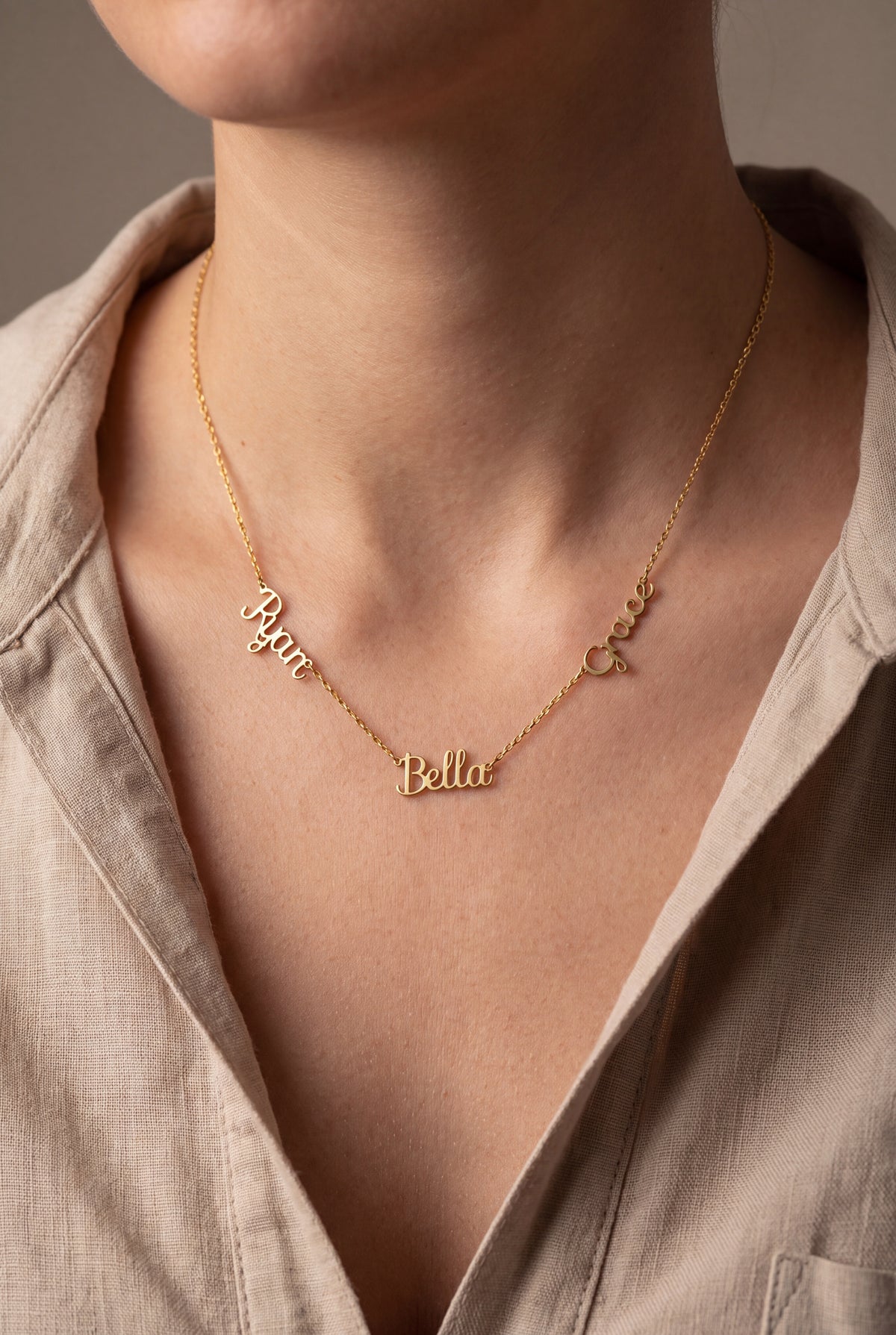 Multiple Name Family Necklace – on model