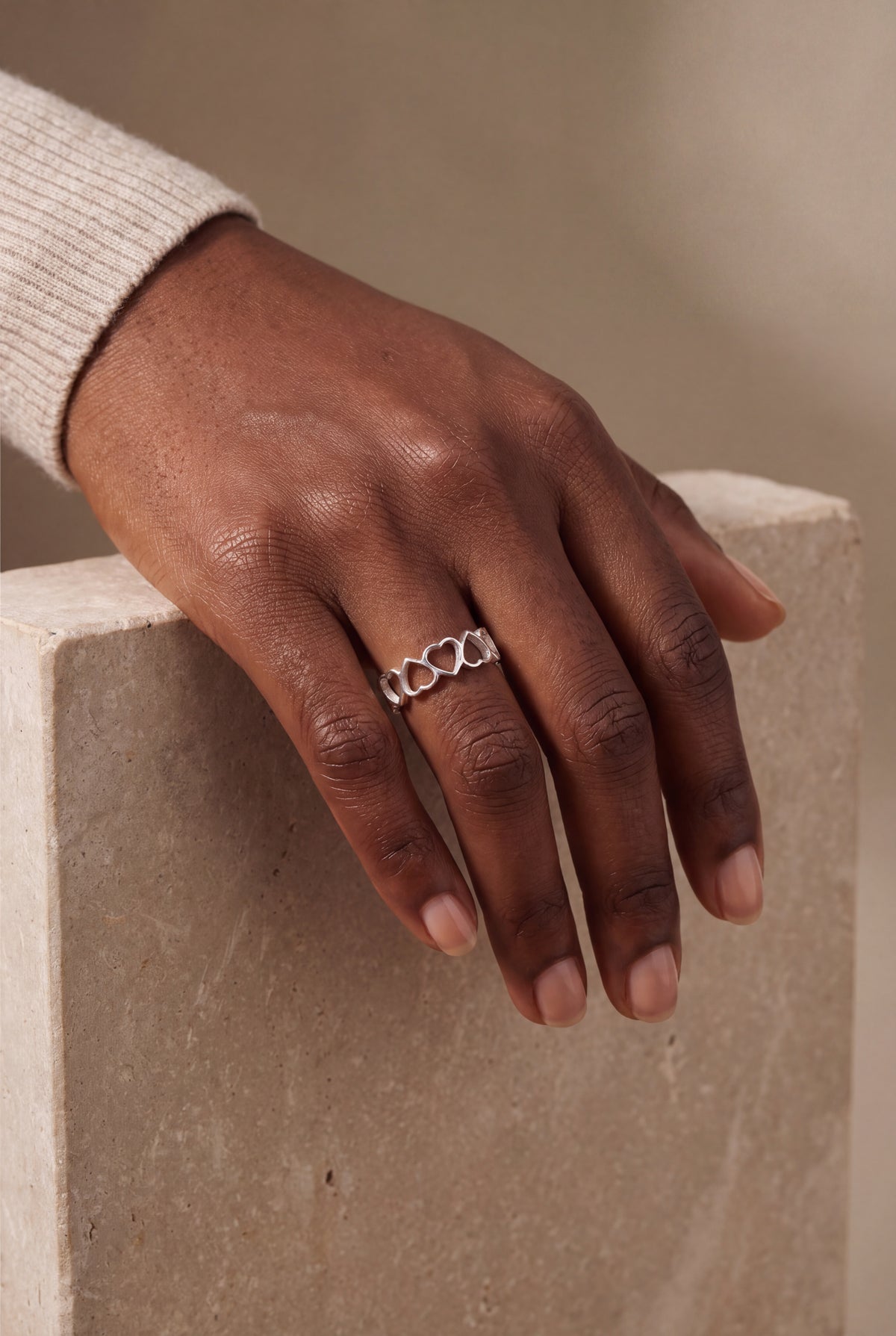 Open Heart Band Ring – on model