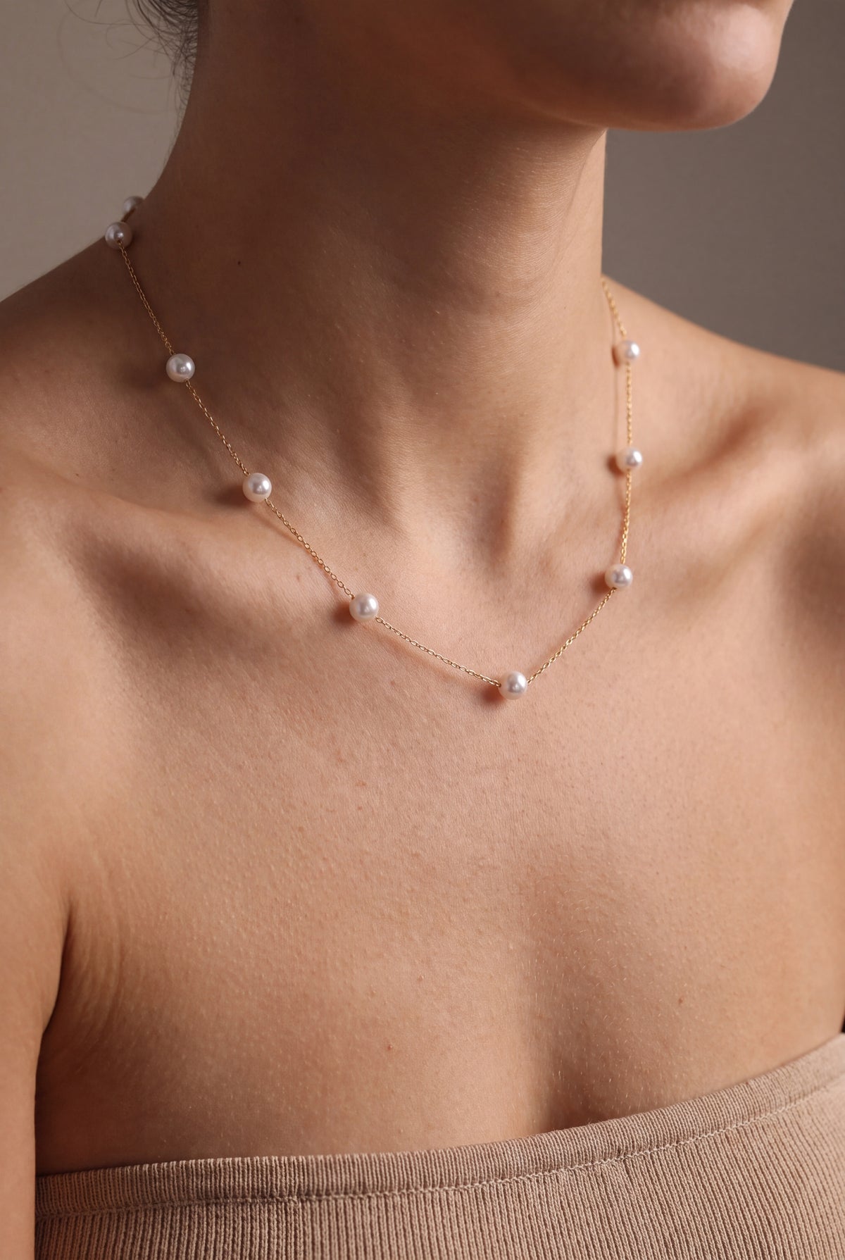 Pearl Station Necklace – on model