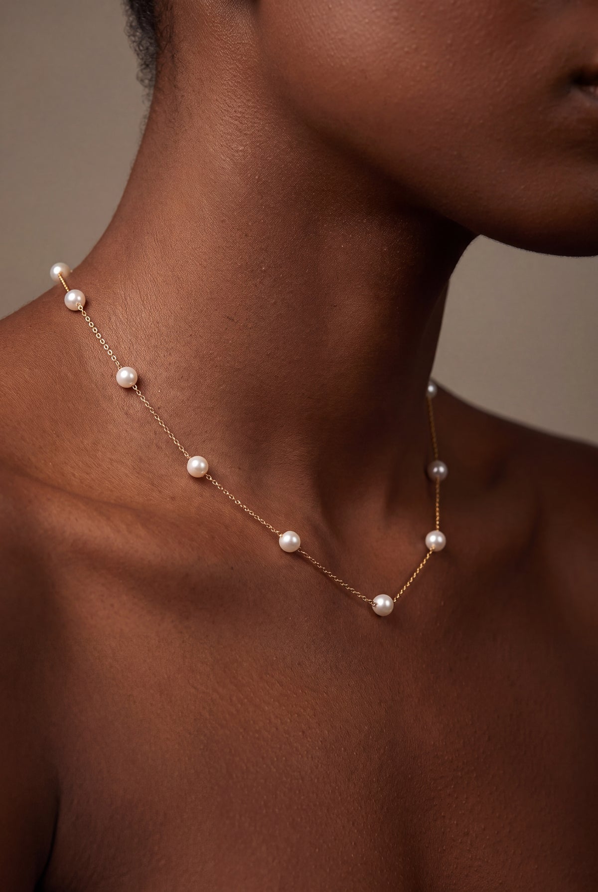 Pearl Station Necklace – on model, second view
