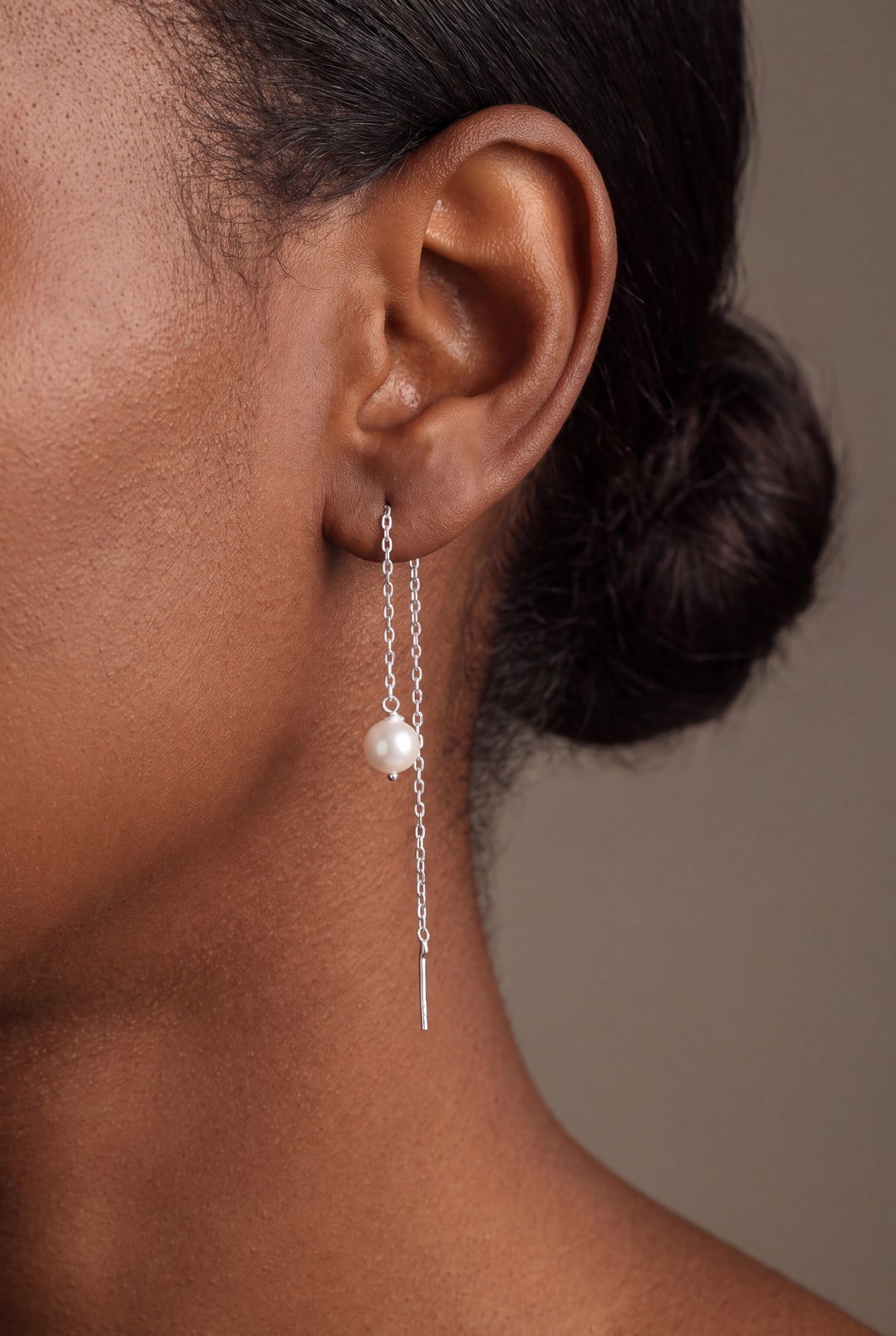 Pearl Threader Chain Earrings – on model