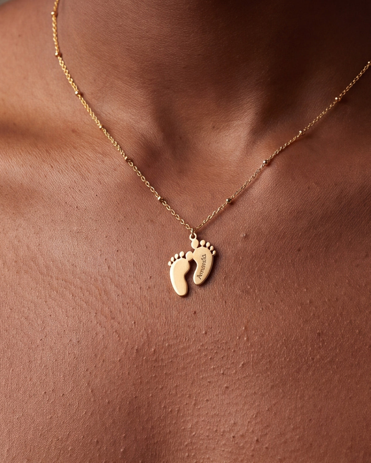 Personalized Baby Footprint Name Necklace – close-up