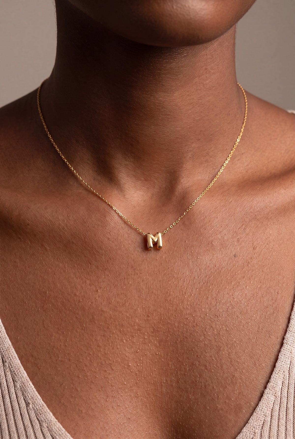 Personalized Balloon Initial Necklace – on model, second view
