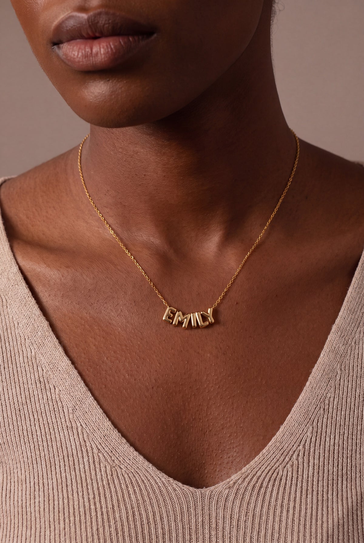 Personalized Balloon Letter Name Necklace – on model