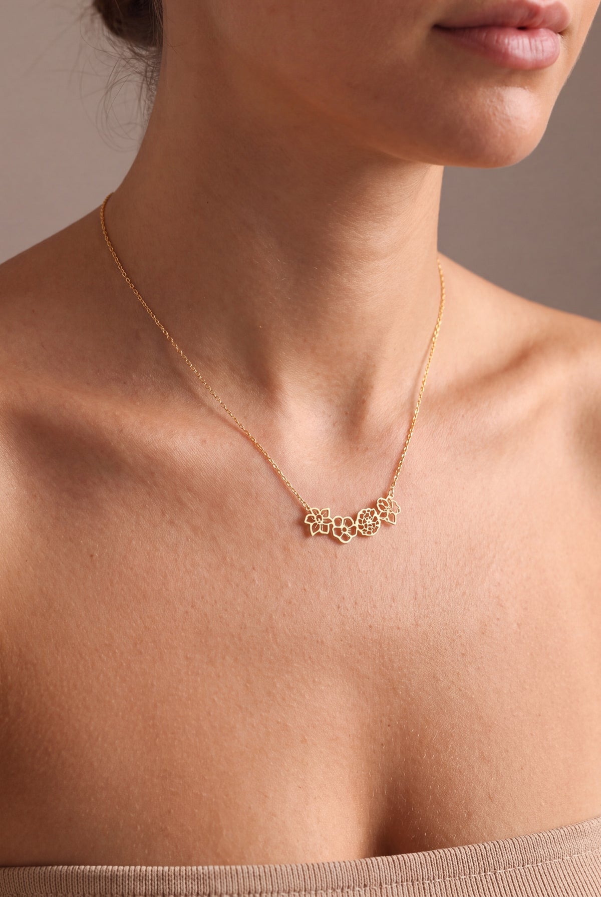 Personalized Birth Flower Bar Necklace – on model