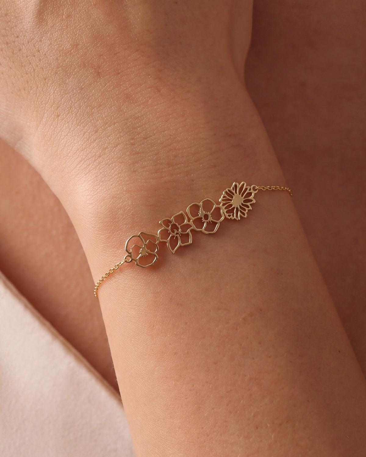 Personalized Birth Flower Bracelet – close-up