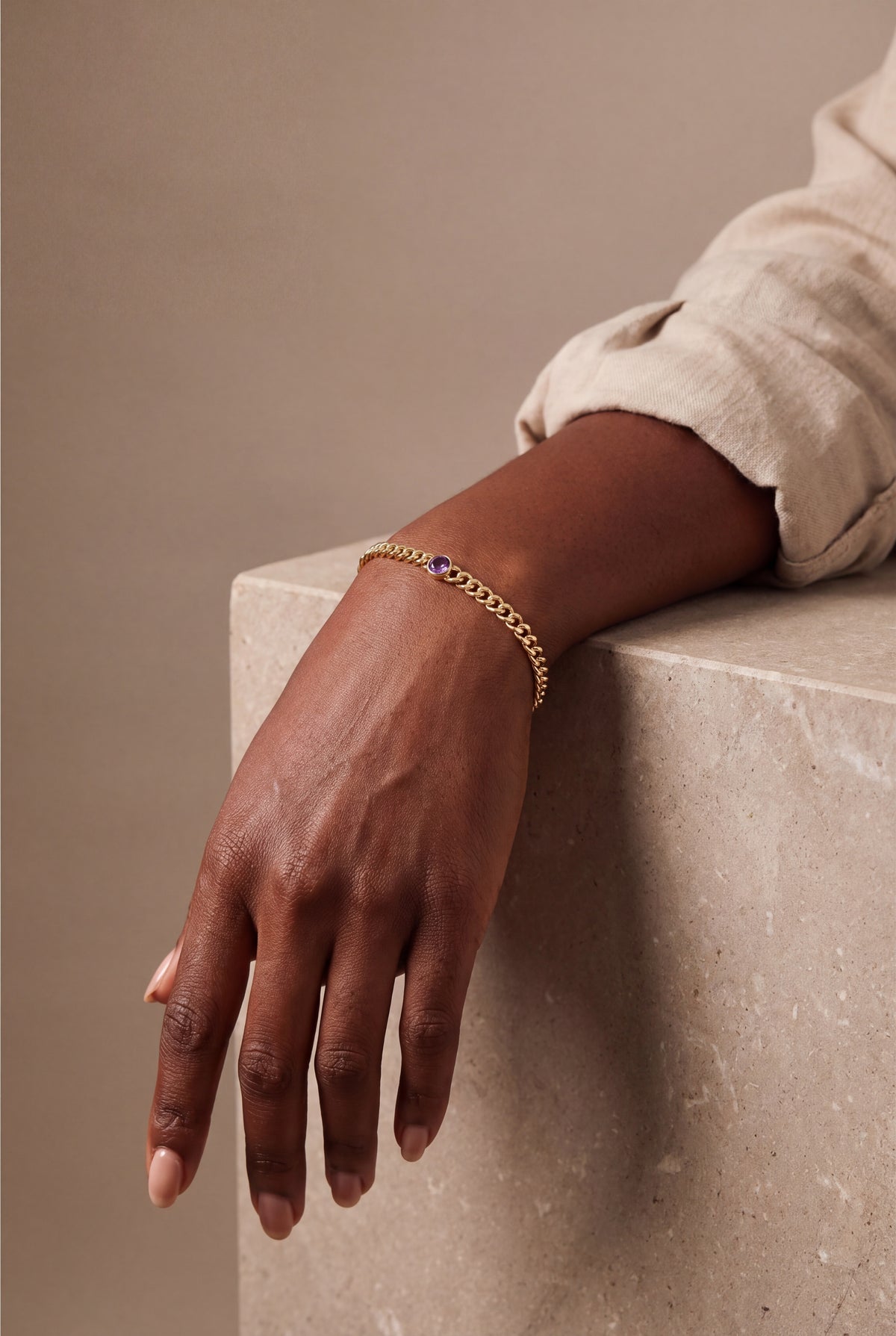 Personalized Birthstone Curb Chain Bracelet – on model, second view