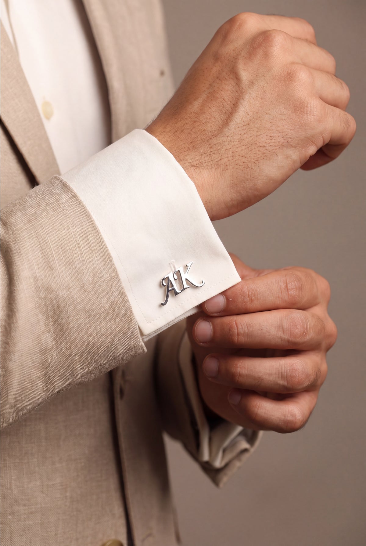 Personalized Calligraphy Initial Cufflinks – on model