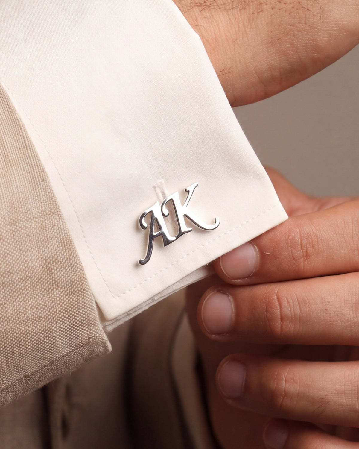 Personalized Calligraphy Initial Cufflinks – close-up