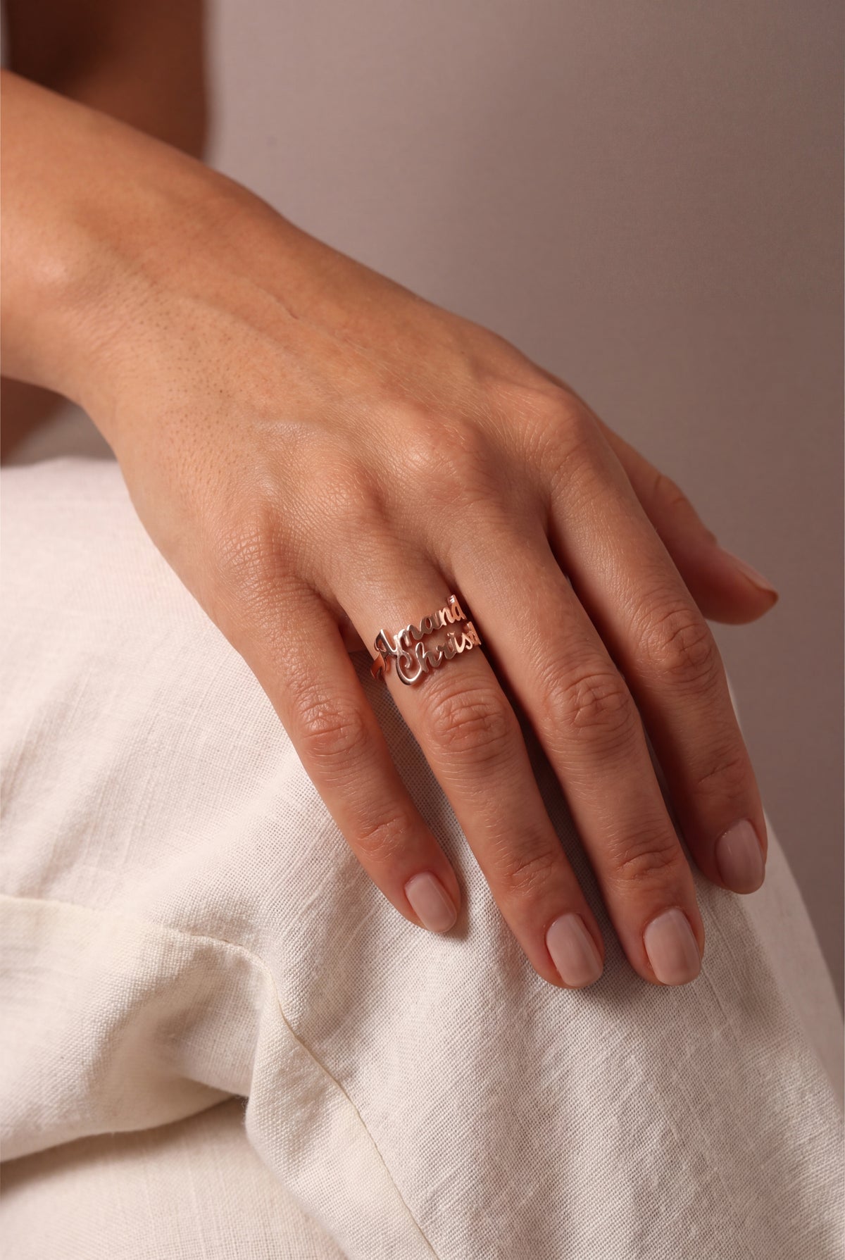 Personalized Double Name Ring – on model, second view