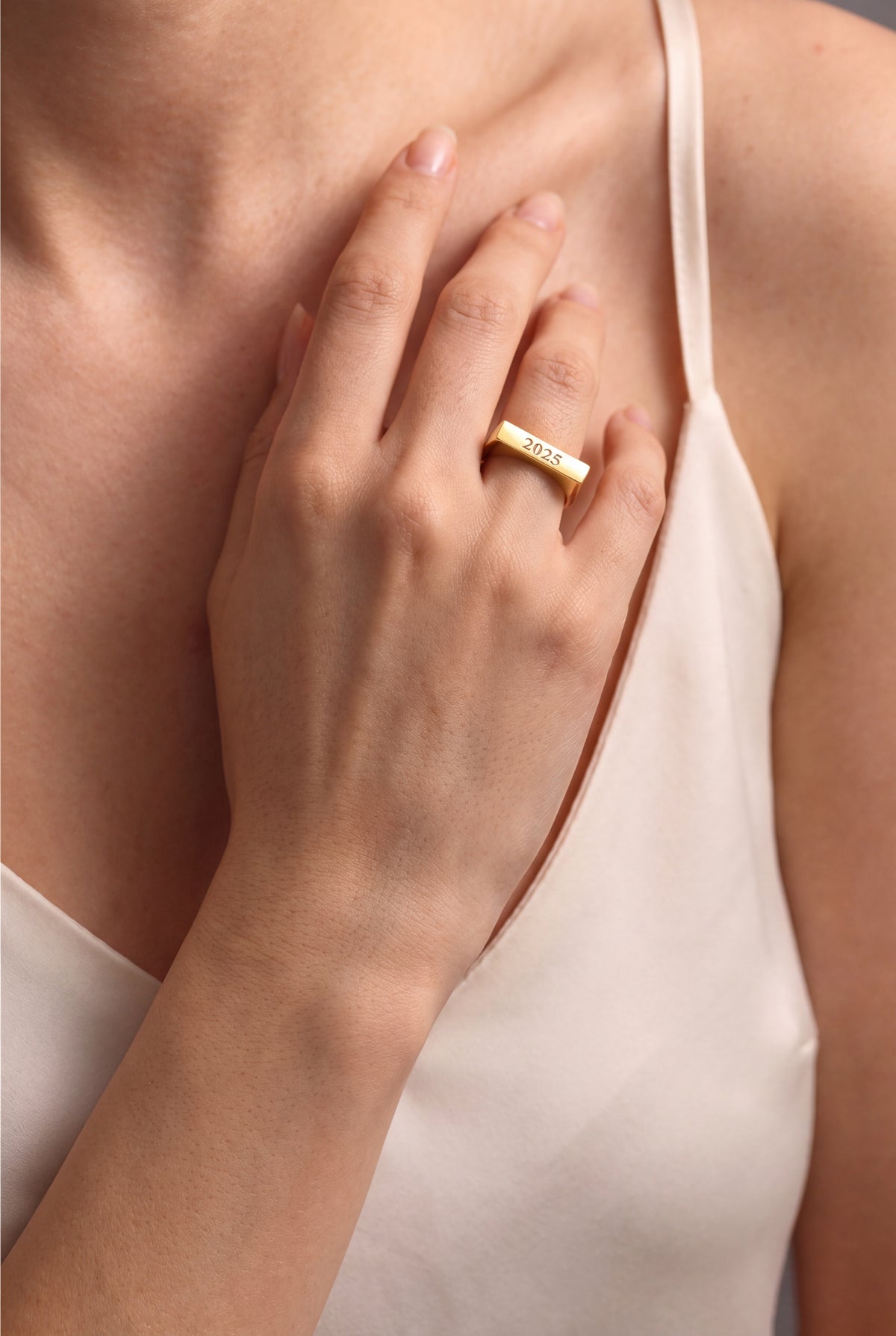 Personalized Engraved Bar Ring – on model