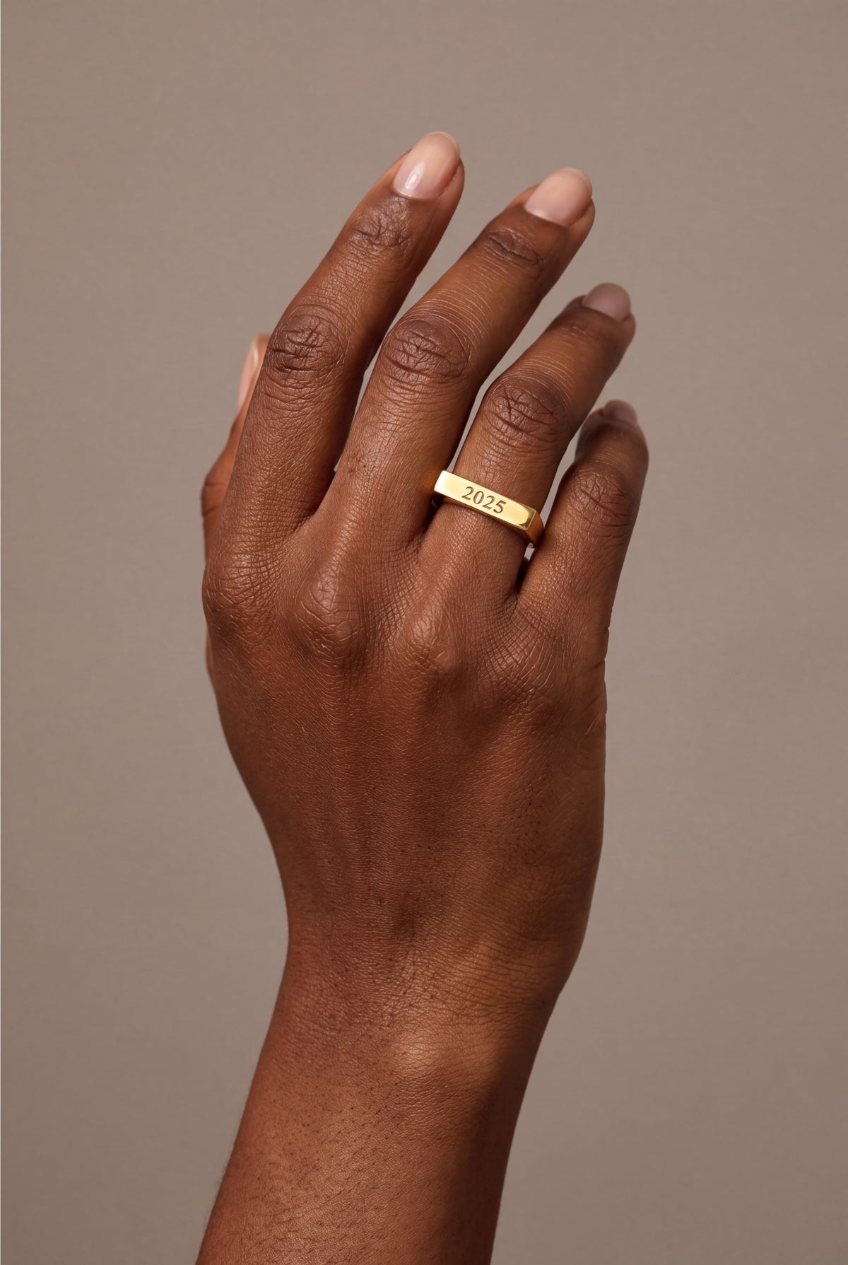 Personalized Engraved Bar Ring – on model, second view