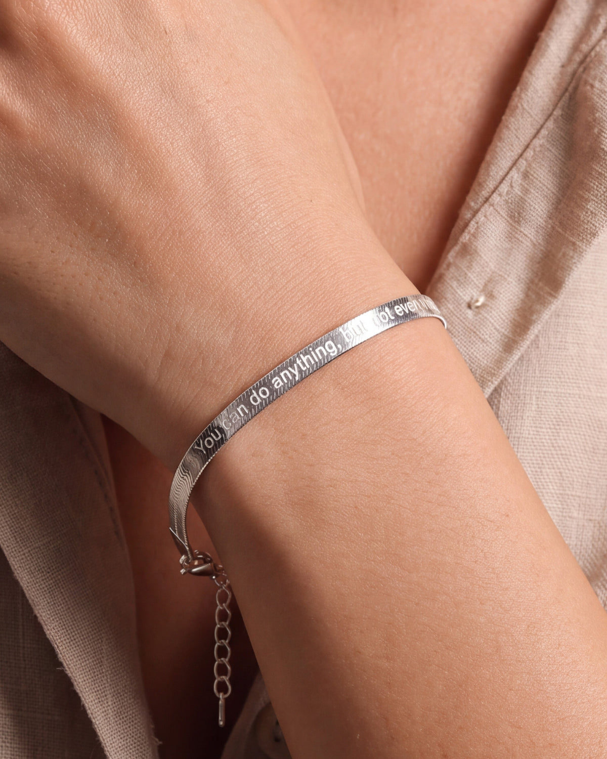 Personalized Engraved Cuff Bracelet – close-up