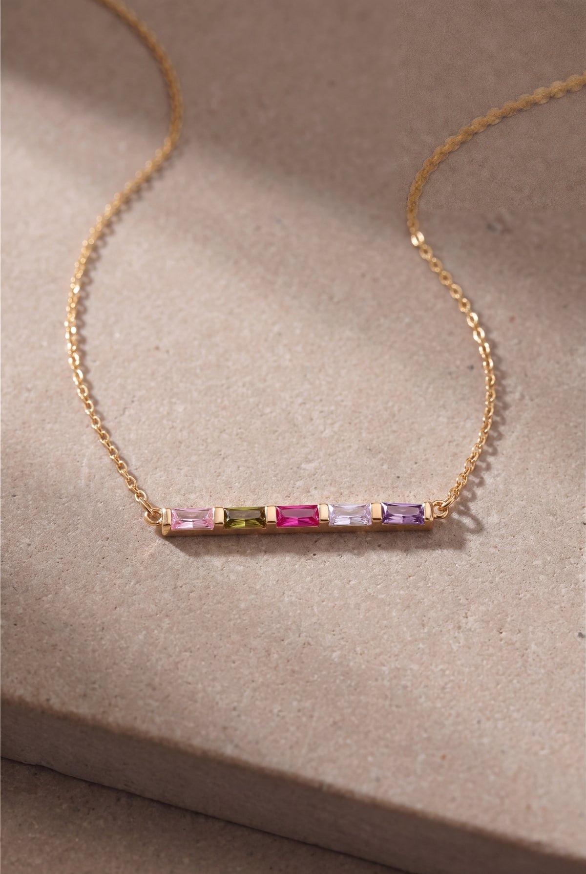 Personalized Five Baguette Birthstone Bar Necklace – product detail
