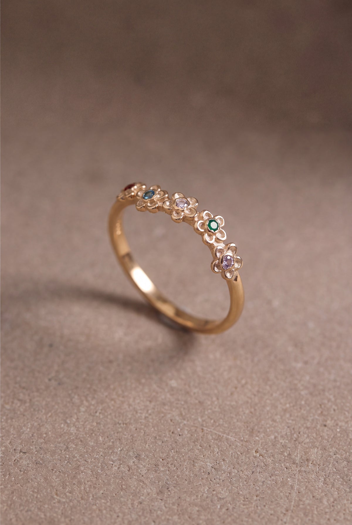Personalized Five Flower Birthstone Ring – product detail