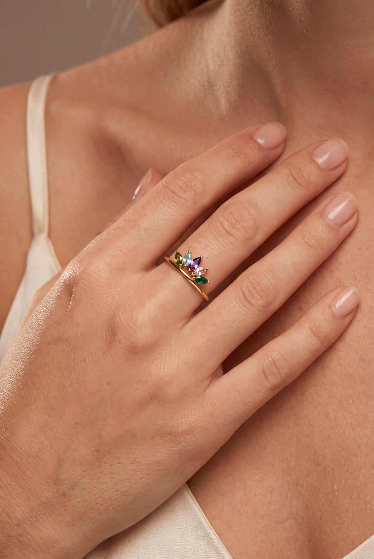 Personalized Five Marquise Birthstone Ring – on model