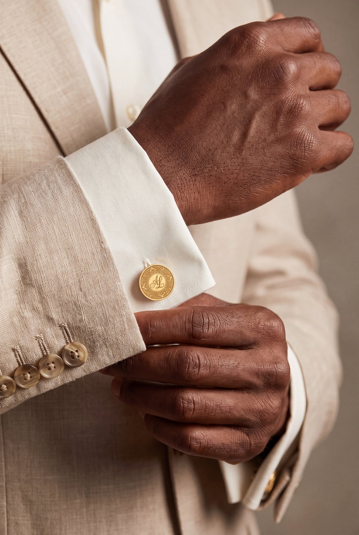 Personalized Floral Monogram Pair Cufflinks – on model