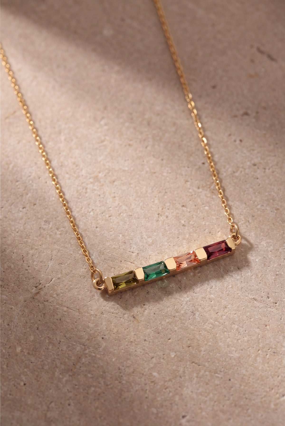 Personalized Four Baguette Birthstone Bar Necklace – product detail