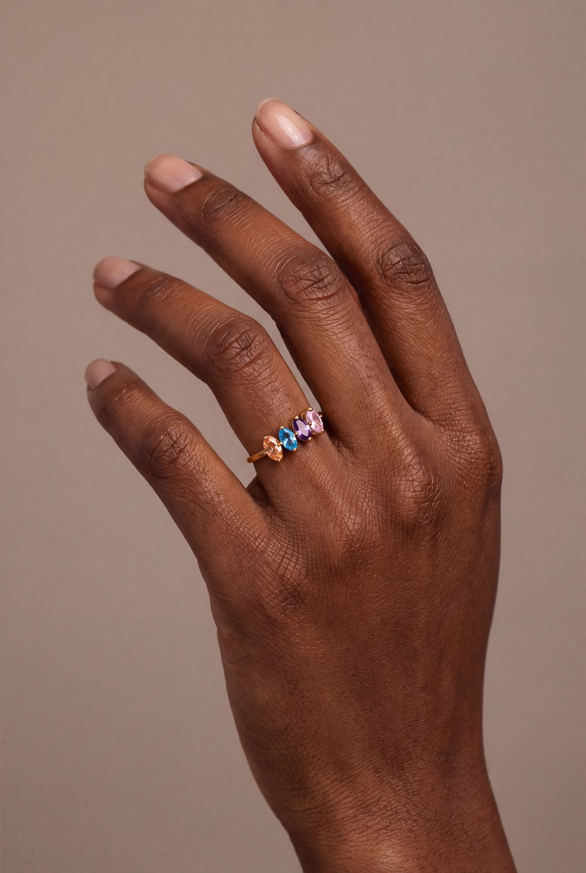 Personalized Four Marquise Birthstone Ring – on model, second view