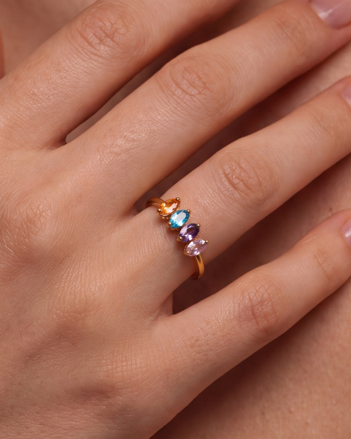 Personalized Four Marquise Birthstone Ring – close-up