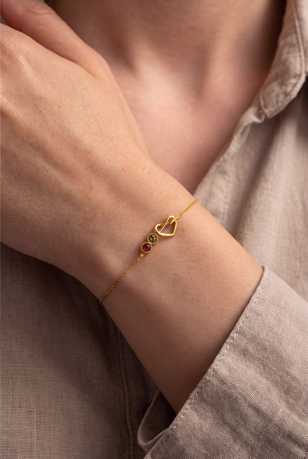 Personalized Infinity Heart Birthstone Bracelet – on model