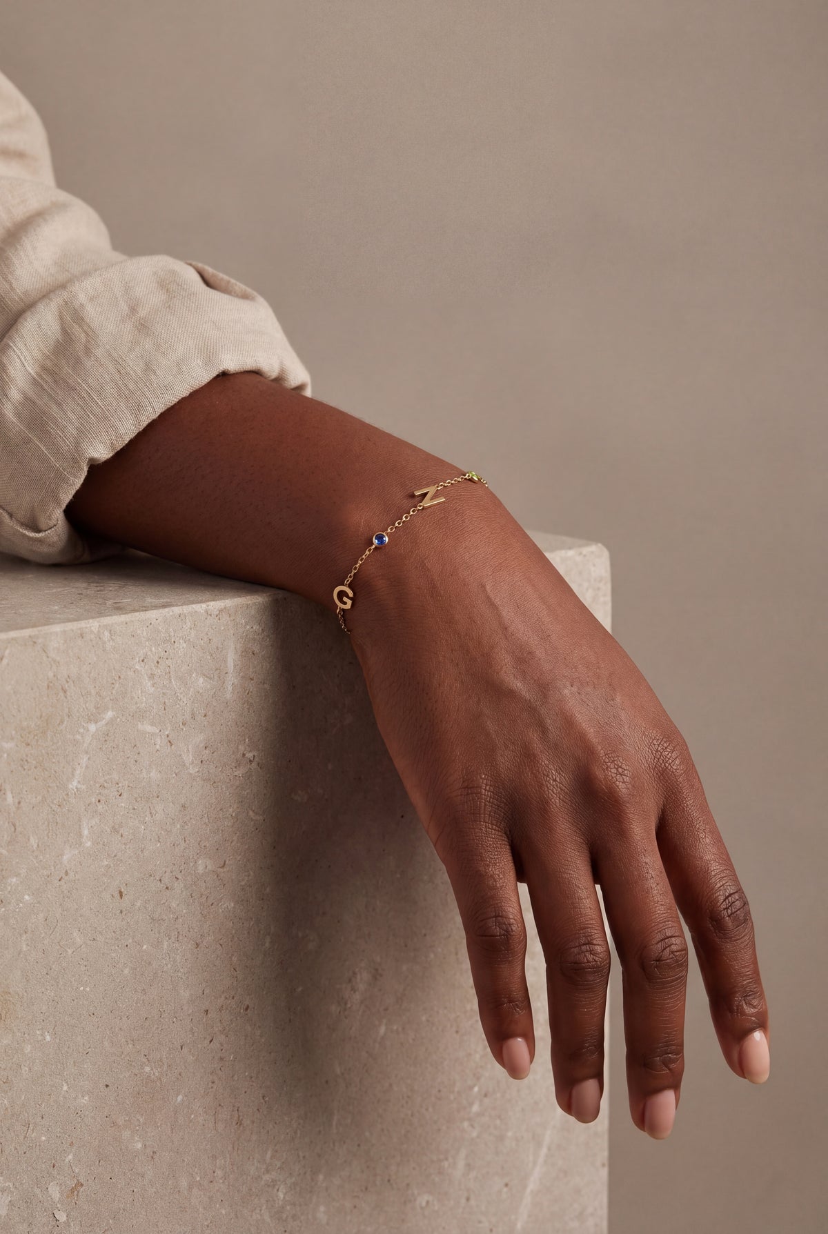 Personalized Initial & Birthstone Bracelet – on model, second view