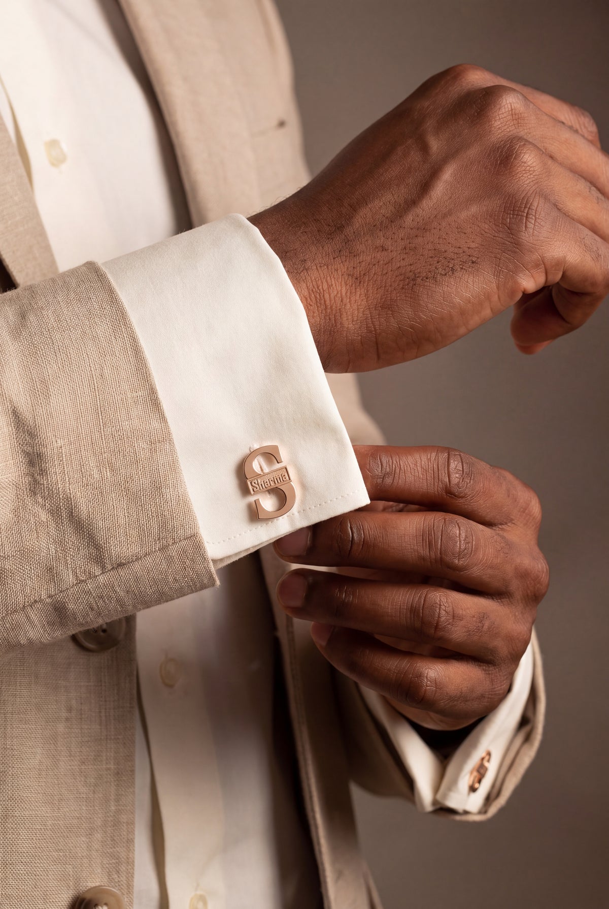 Personalized Initial & Name Band Cufflinks – on model