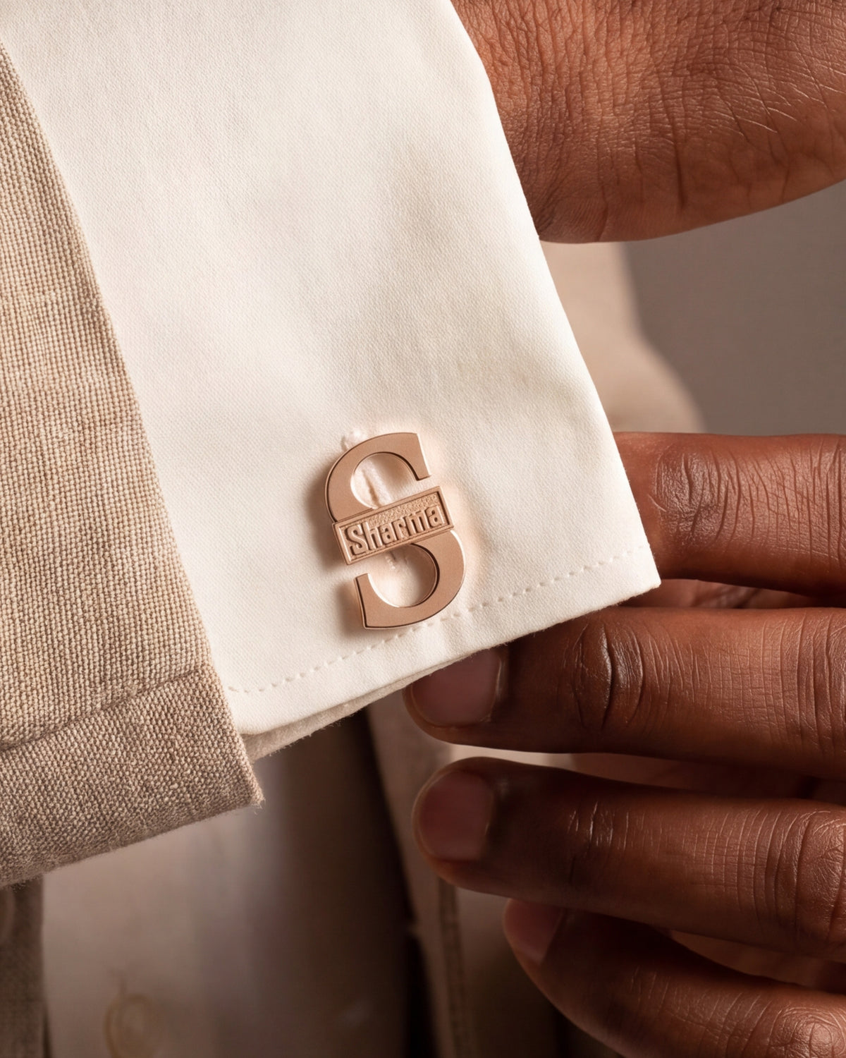 Personalized Initial & Name Band Cufflinks – close-up