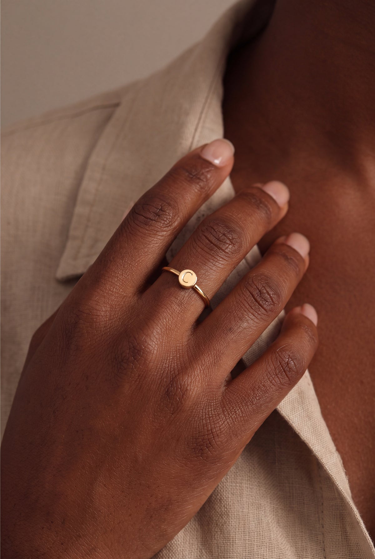 Personalized Initial Disc Ring – on model, second view