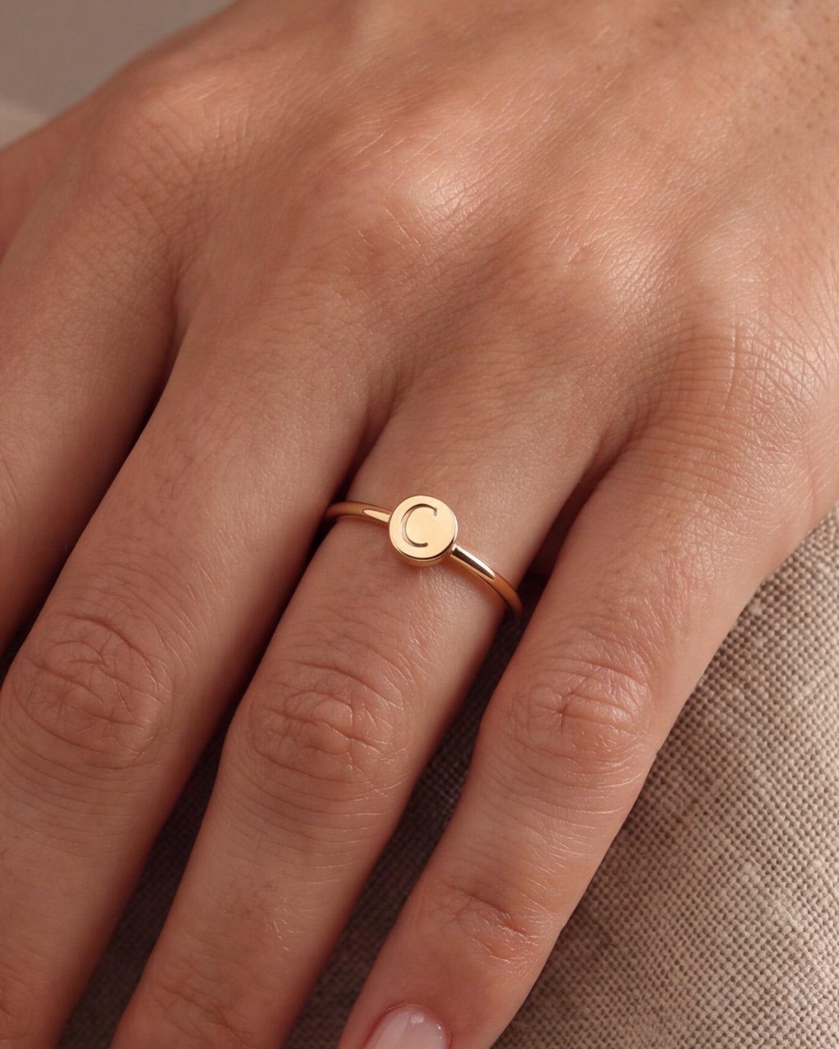 Personalized Initial Disc Ring – close-up