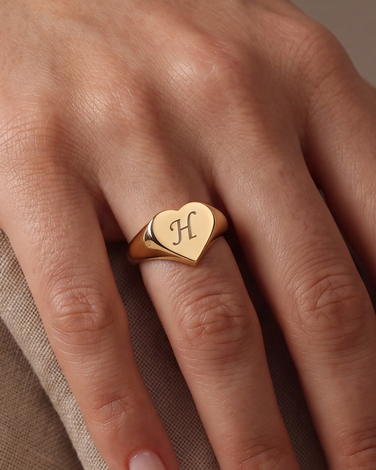 Personalized Initial Heart Signet Ring – close-up