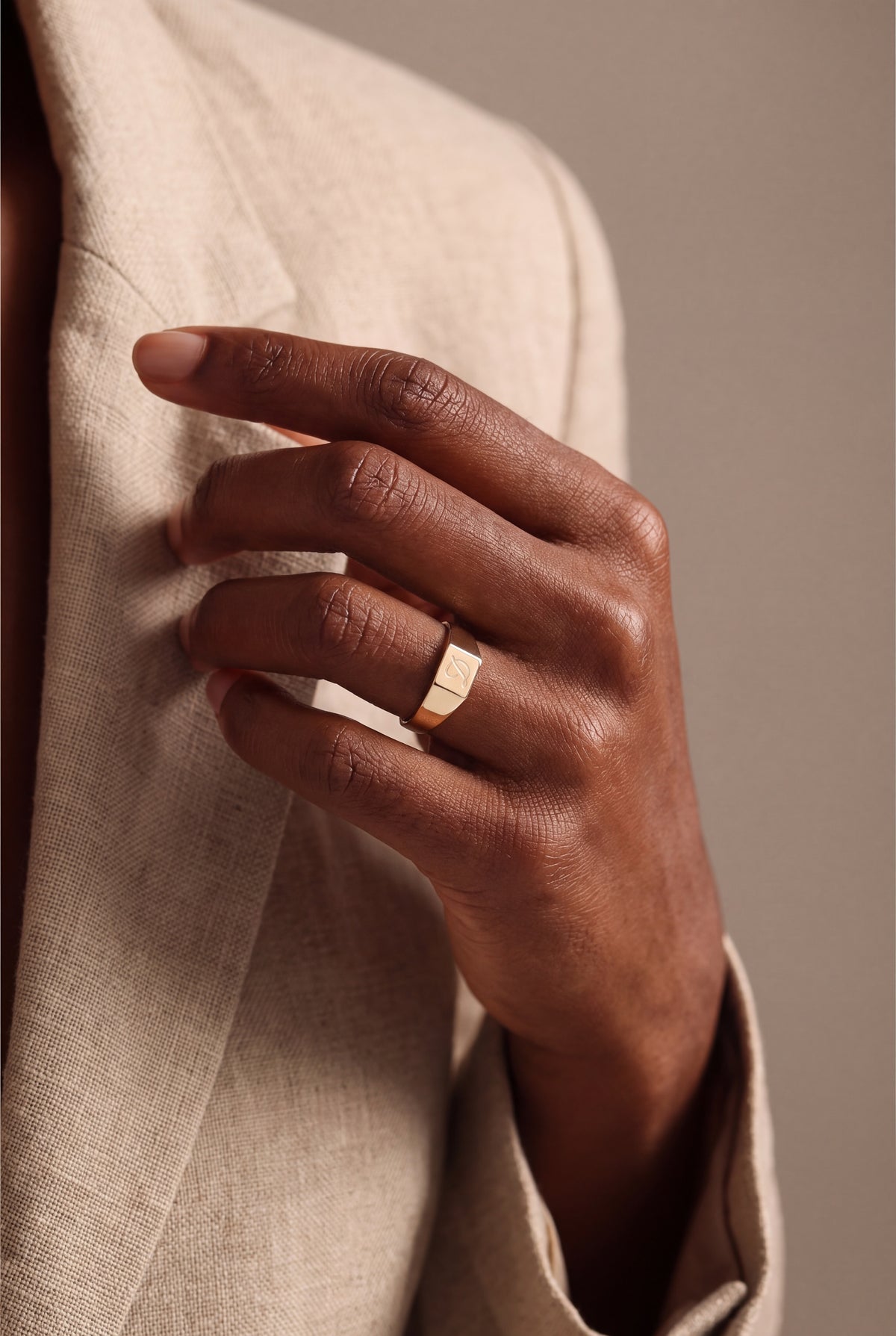Personalized Initial Rectangle Signet Ring – on model