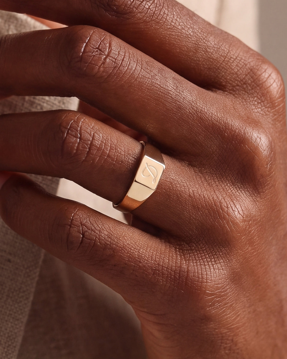 Personalized Initial Rectangle Signet Ring – close-up
