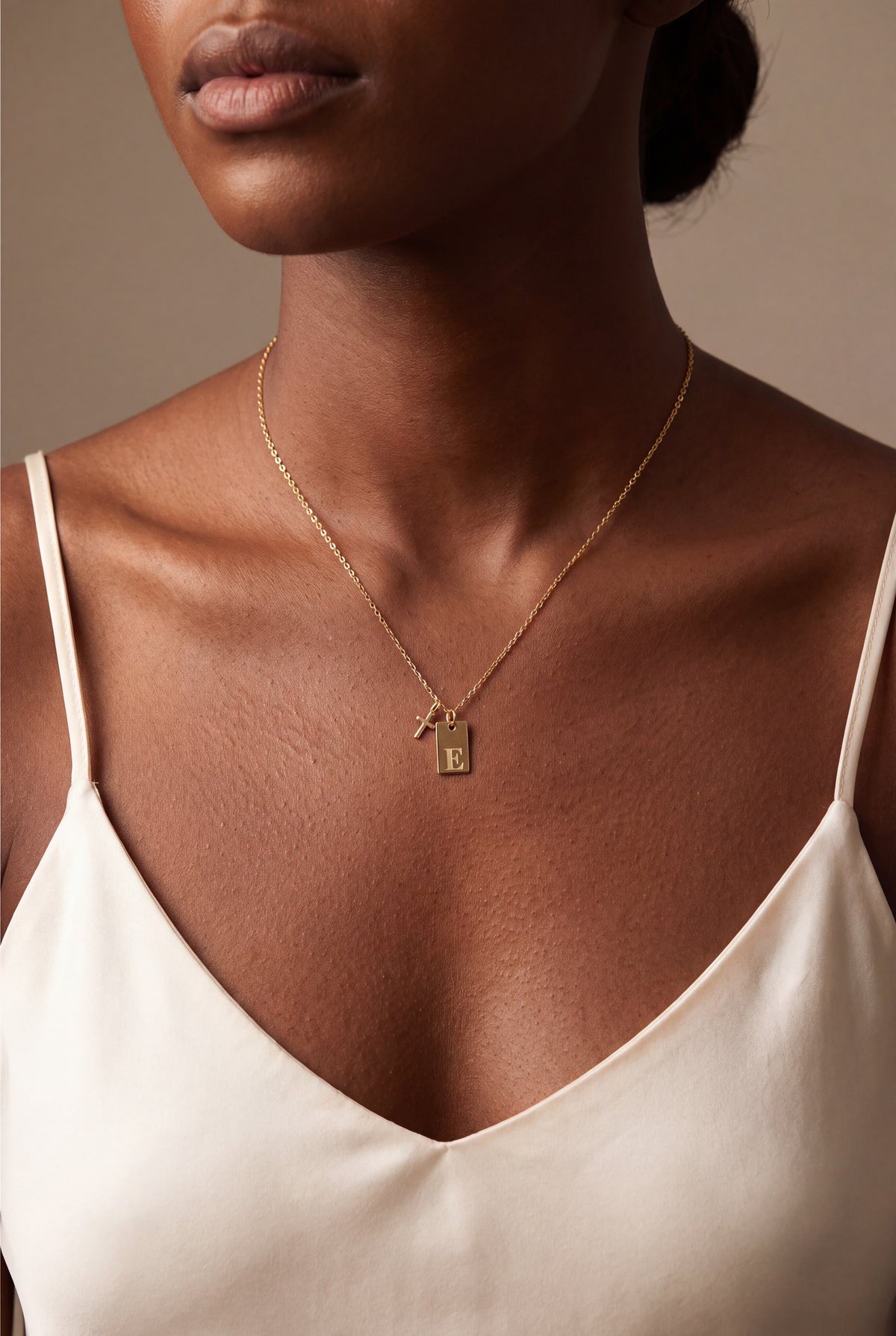 Personalized Initial Tag & Cross Necklace – on model
