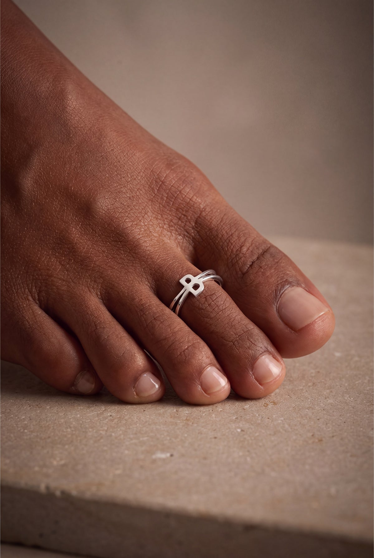 Personalized Initial Toe Ring – on model, second view