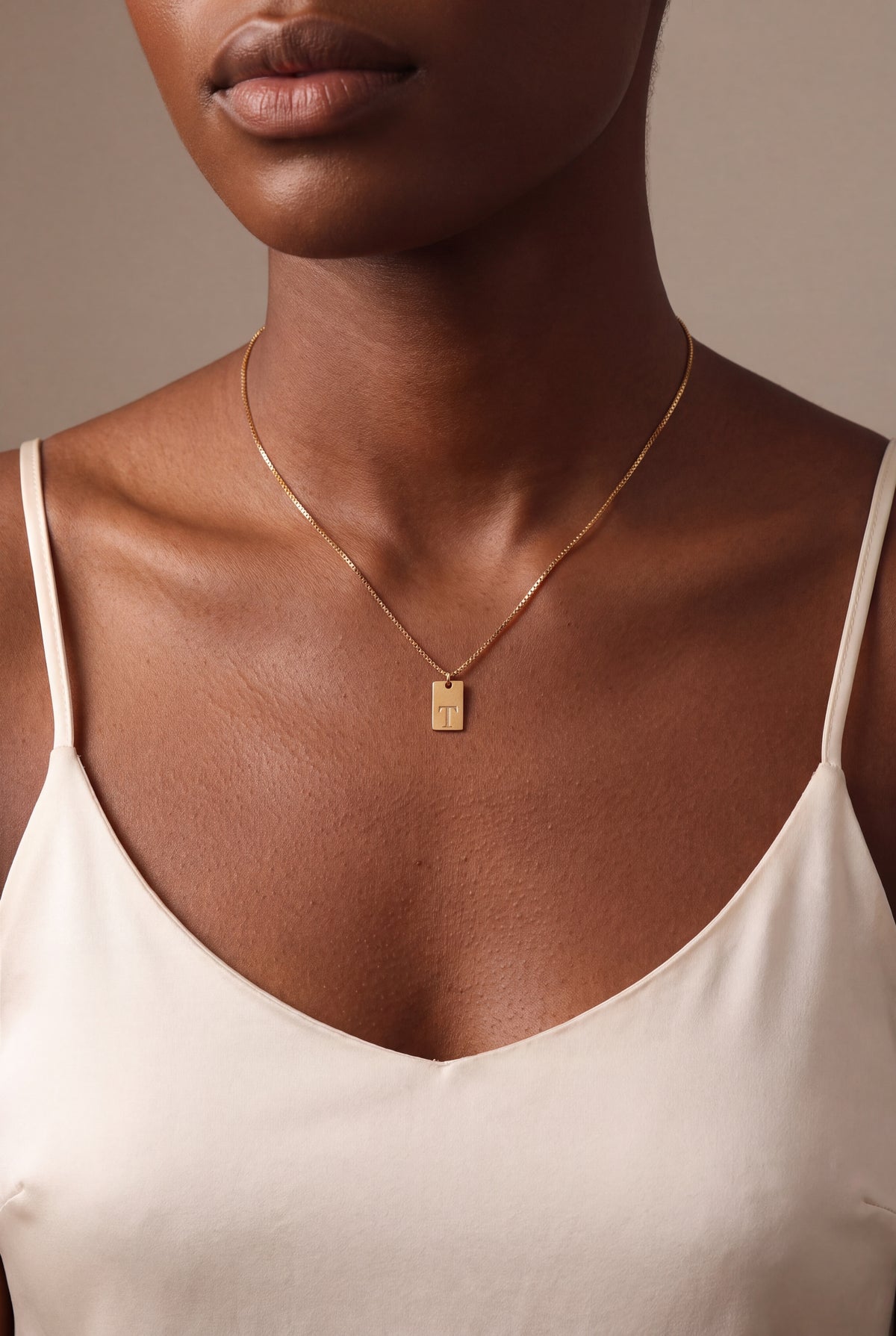 Personalized Initial Vertical Tag Necklace – on model