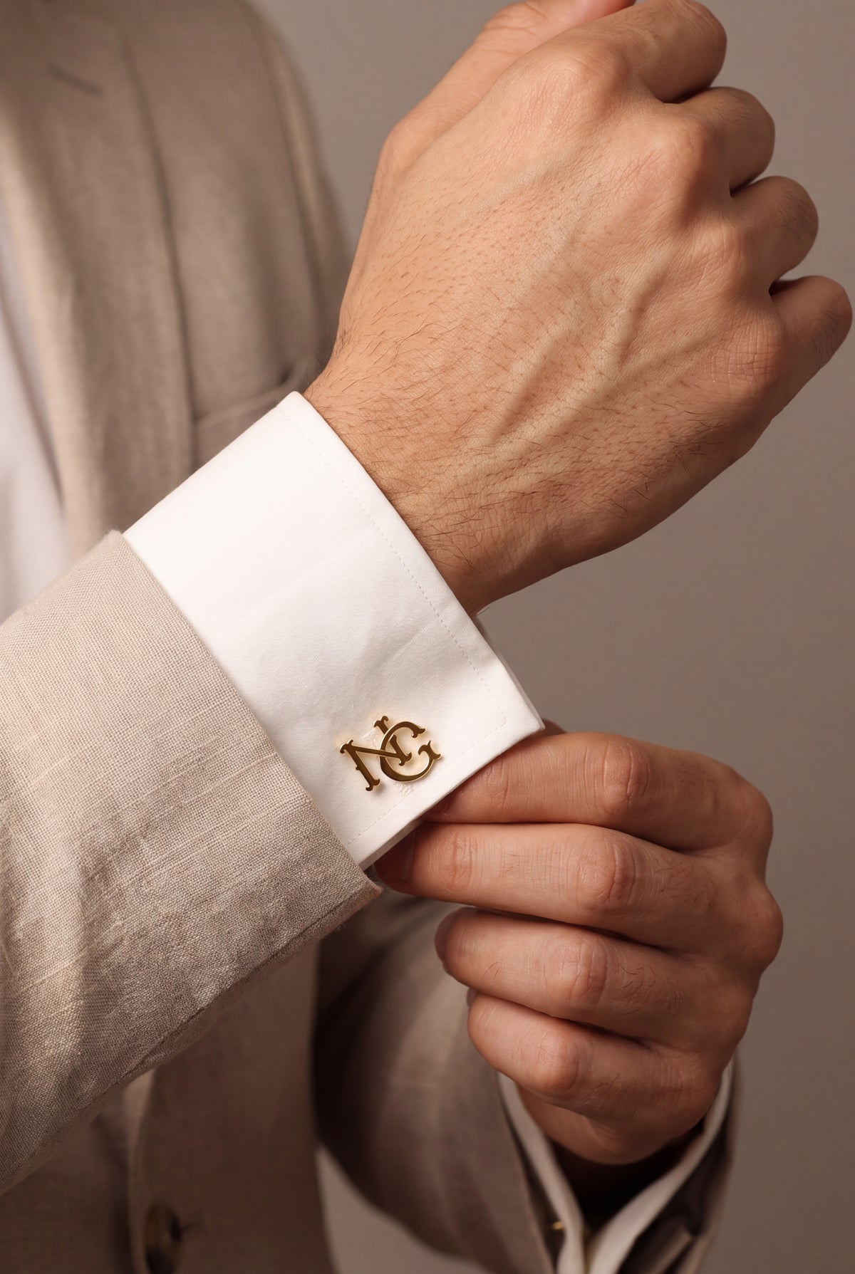 Personalized Interlaced Monogram Cufflinks – on model