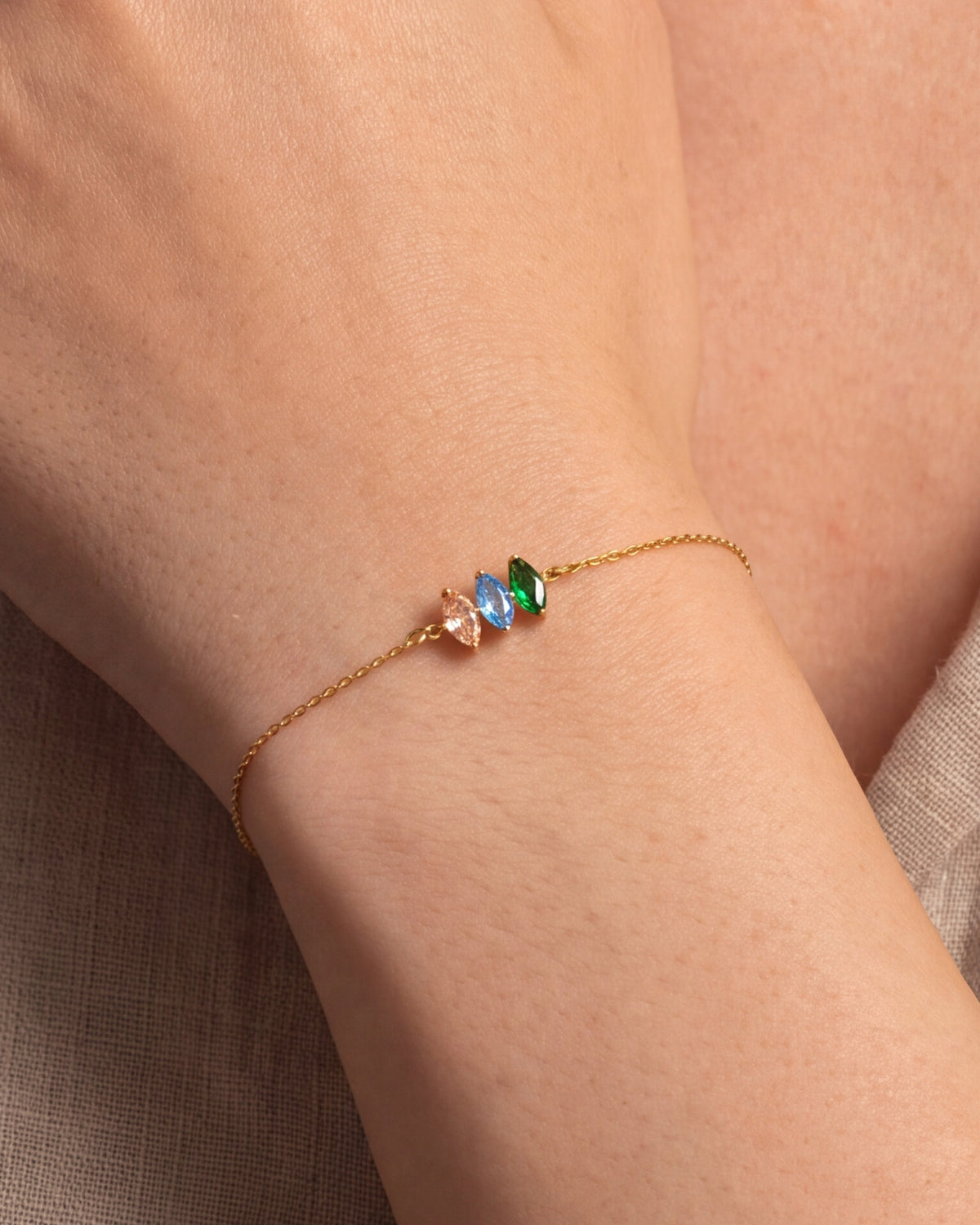 Personalized Marquise Birthstone Bracelet – close-up