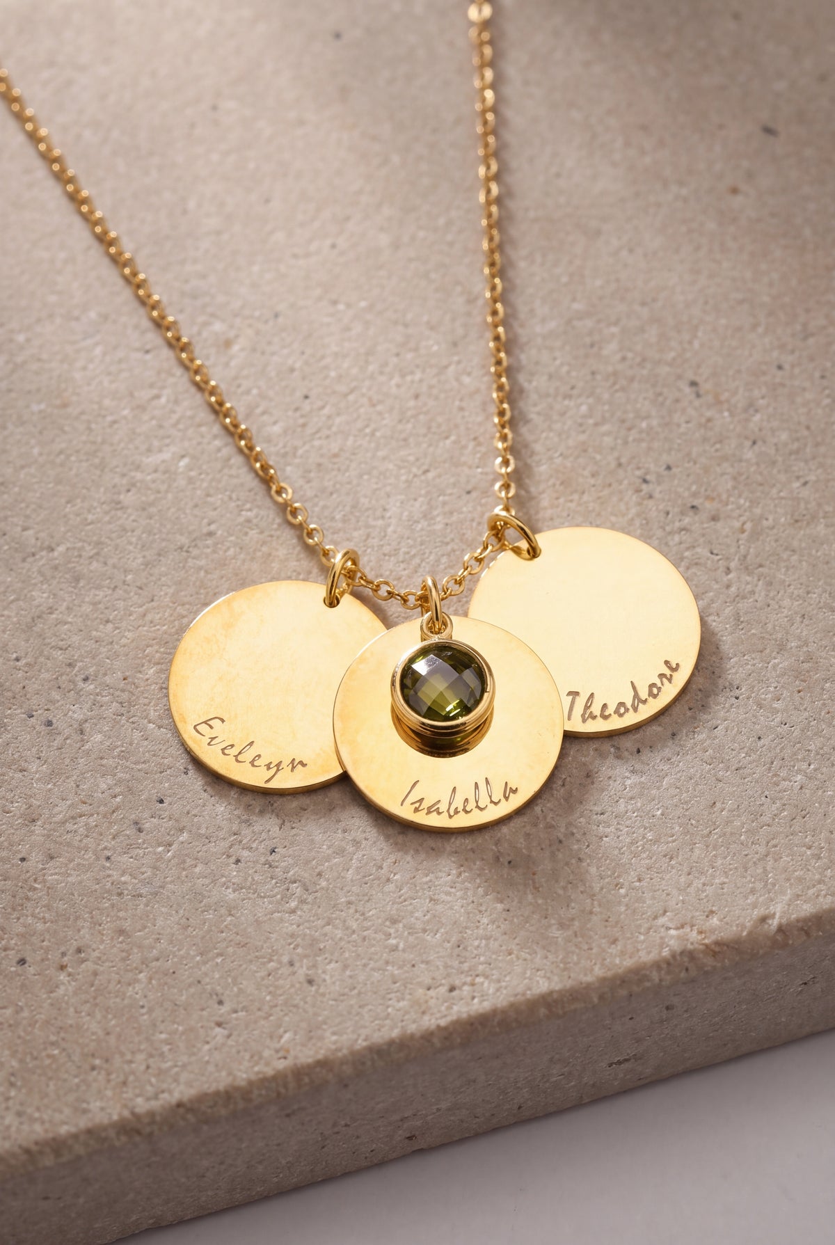 Personalized Name Disc & Birthstone Necklace – product detail