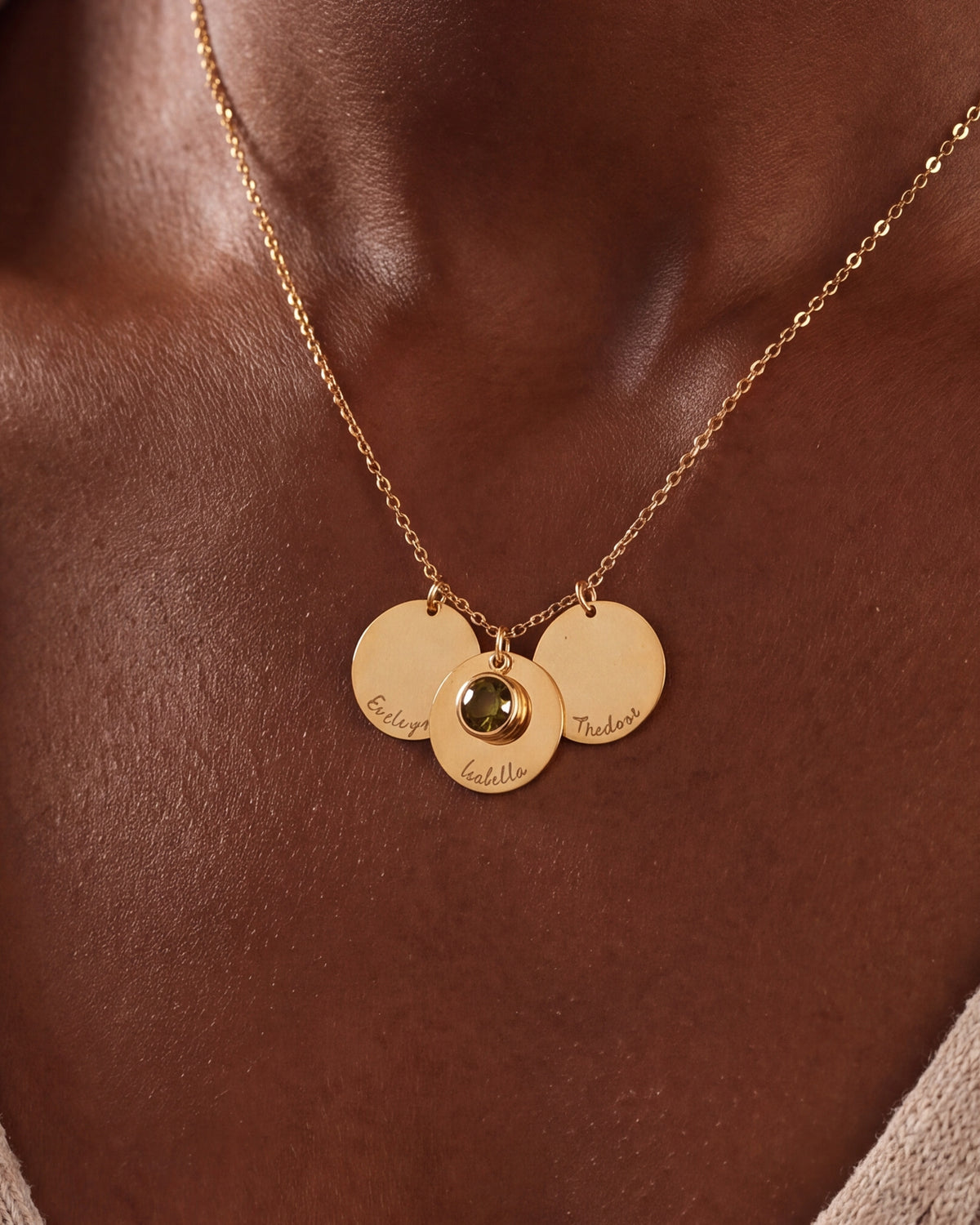 Personalized Name Disc & Birthstone Necklace – close-up