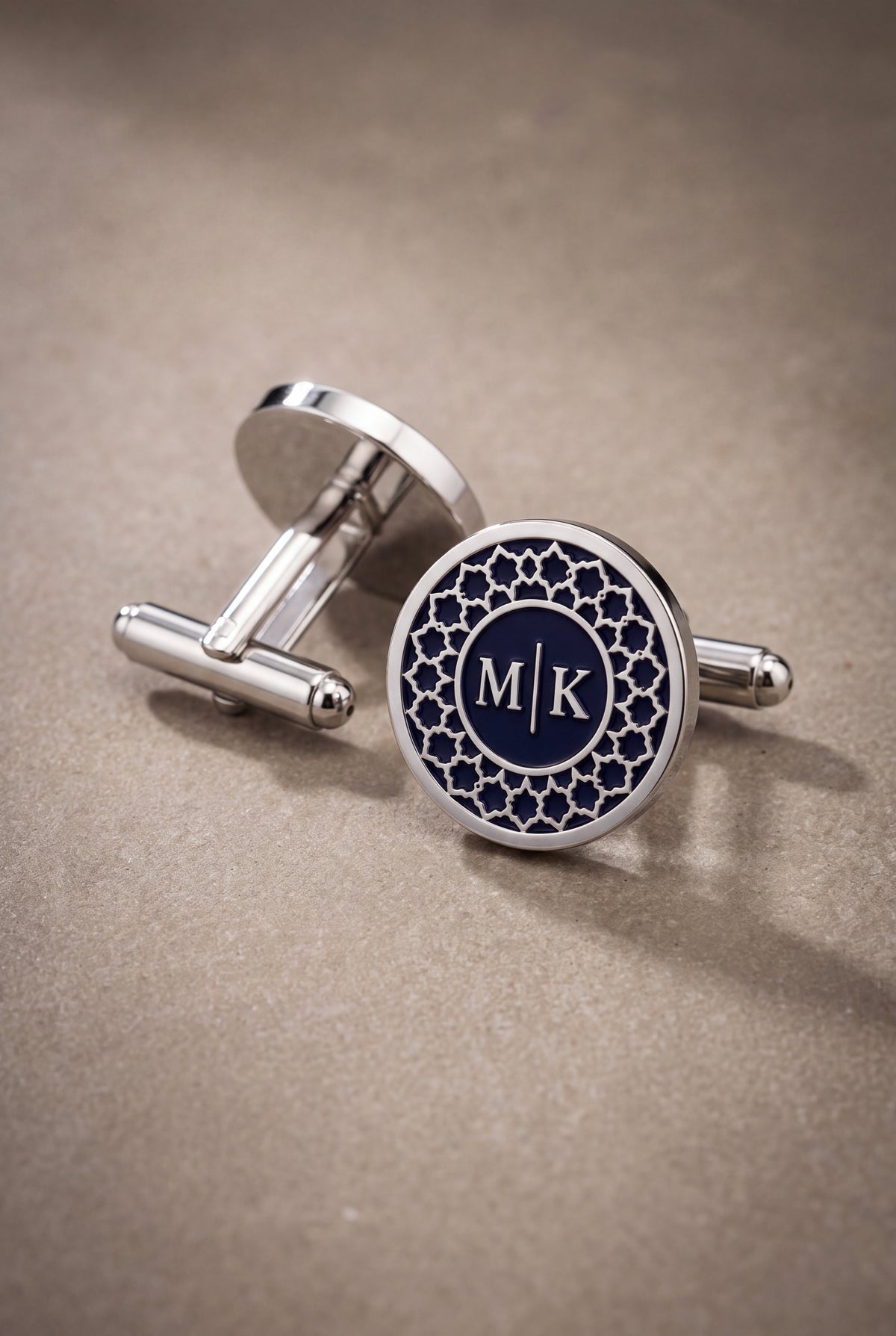 Personalized Navy Enamel Moroccan Initial Cufflinks – product detail