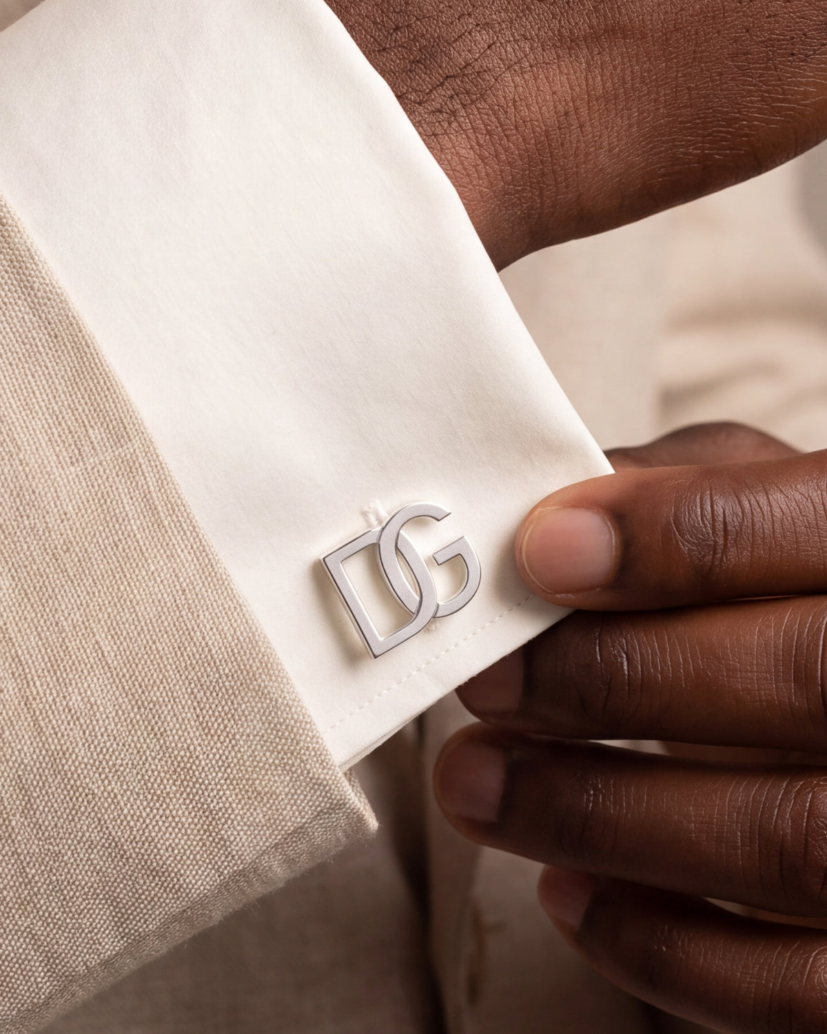 Personalized Outline Block Initial Cufflinks – close-up