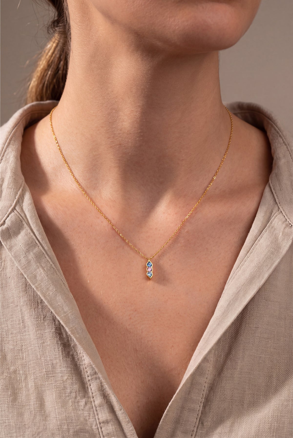 Personalized Peas in a Pod Birthstone Necklace – on model