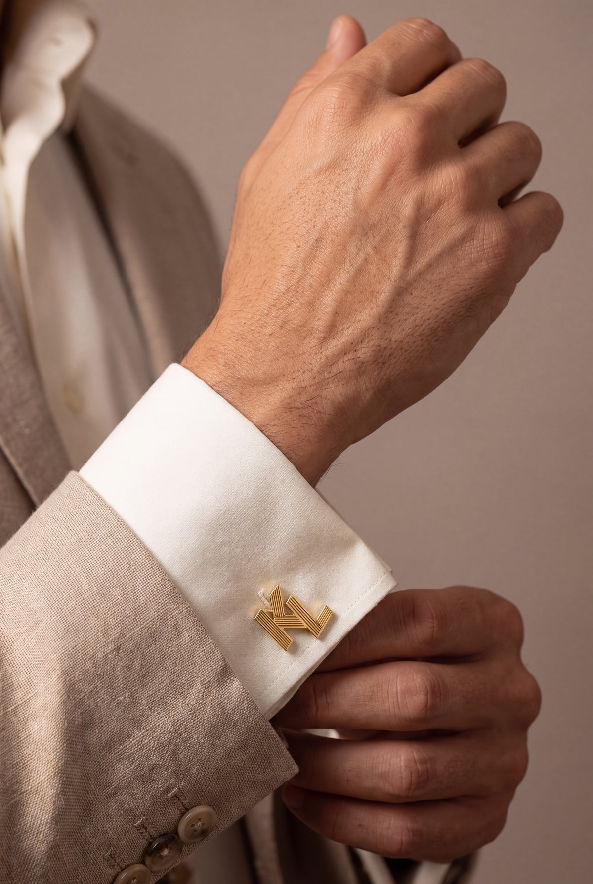 Personalized Pinstripe Block Initial Cufflinks – on model