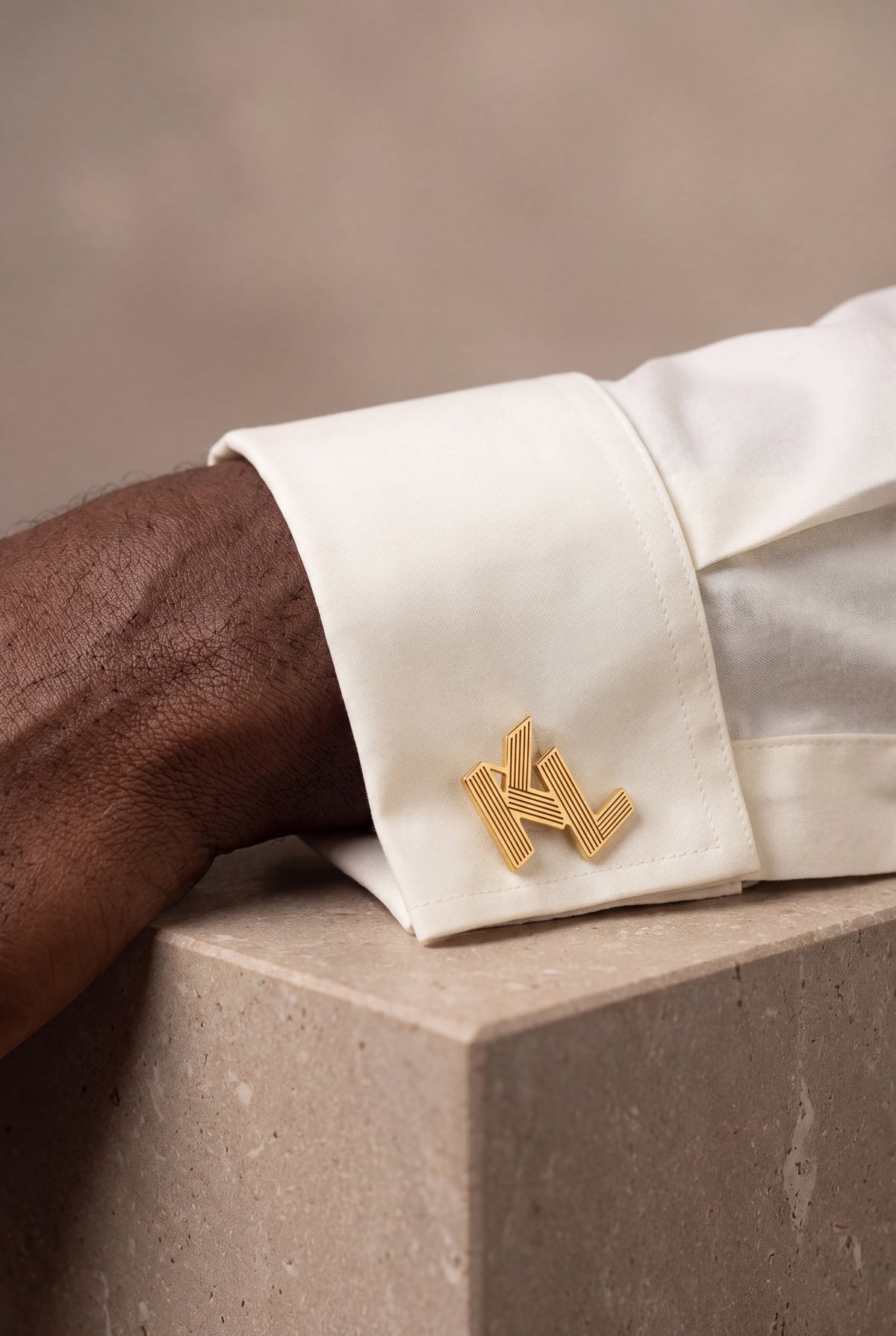 Personalized Pinstripe Block Initial Cufflinks – on model, second view