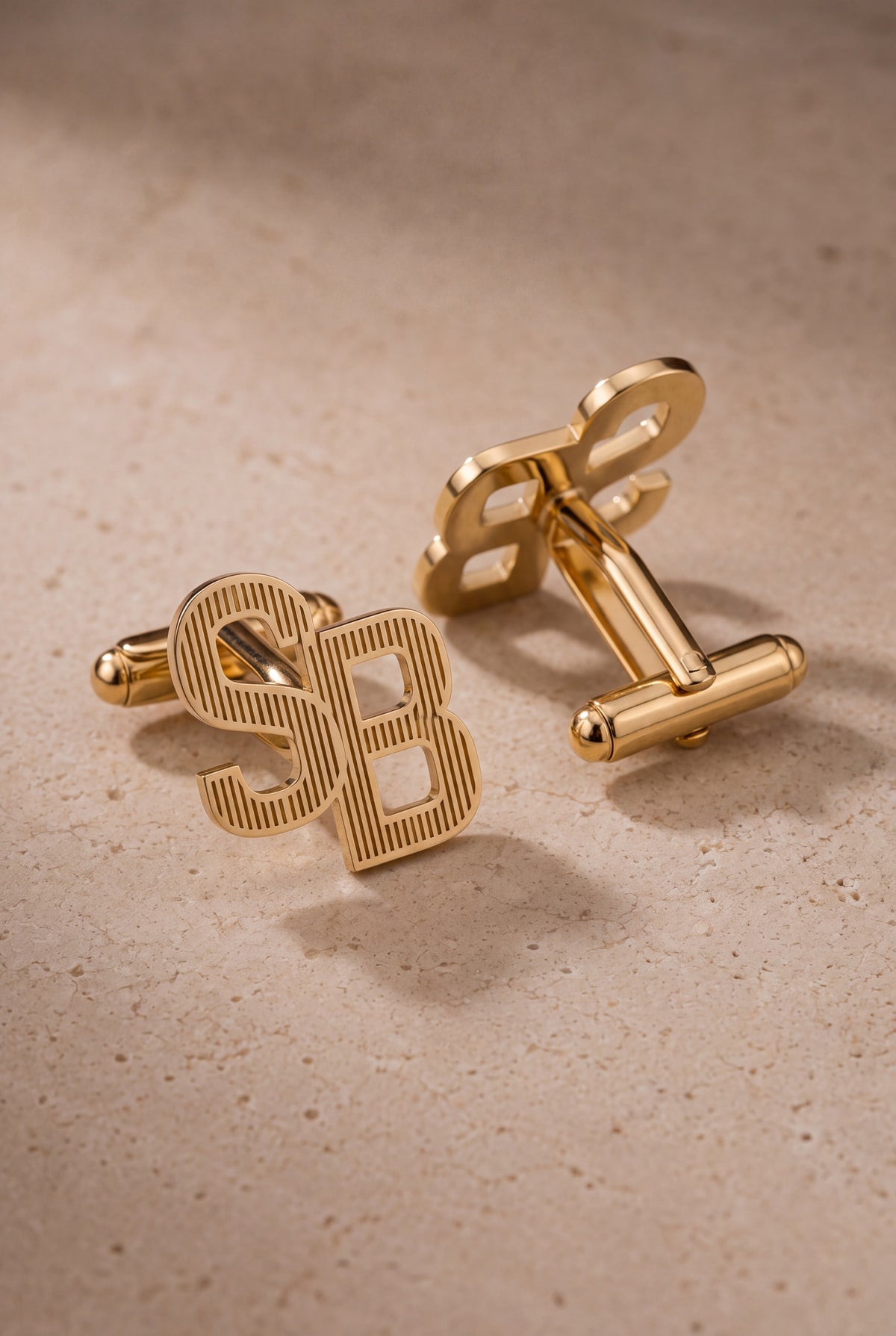 Personalized Pinstripe Rounded Block Initial Cufflinks – product detail