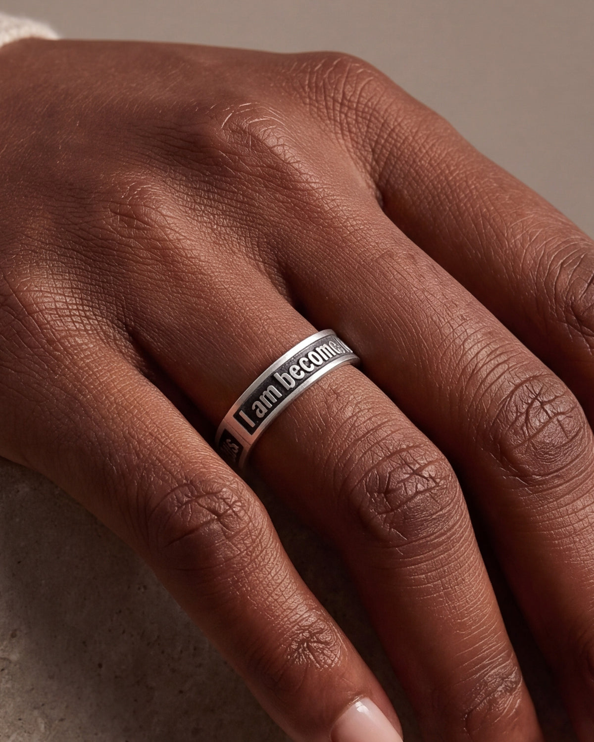 Personalized Raised Text Band Ring – close-up
