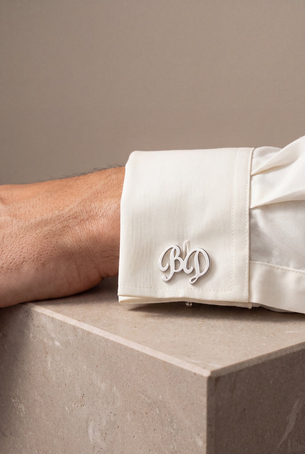 Personalized Script Initial Cufflinks – on model, second view