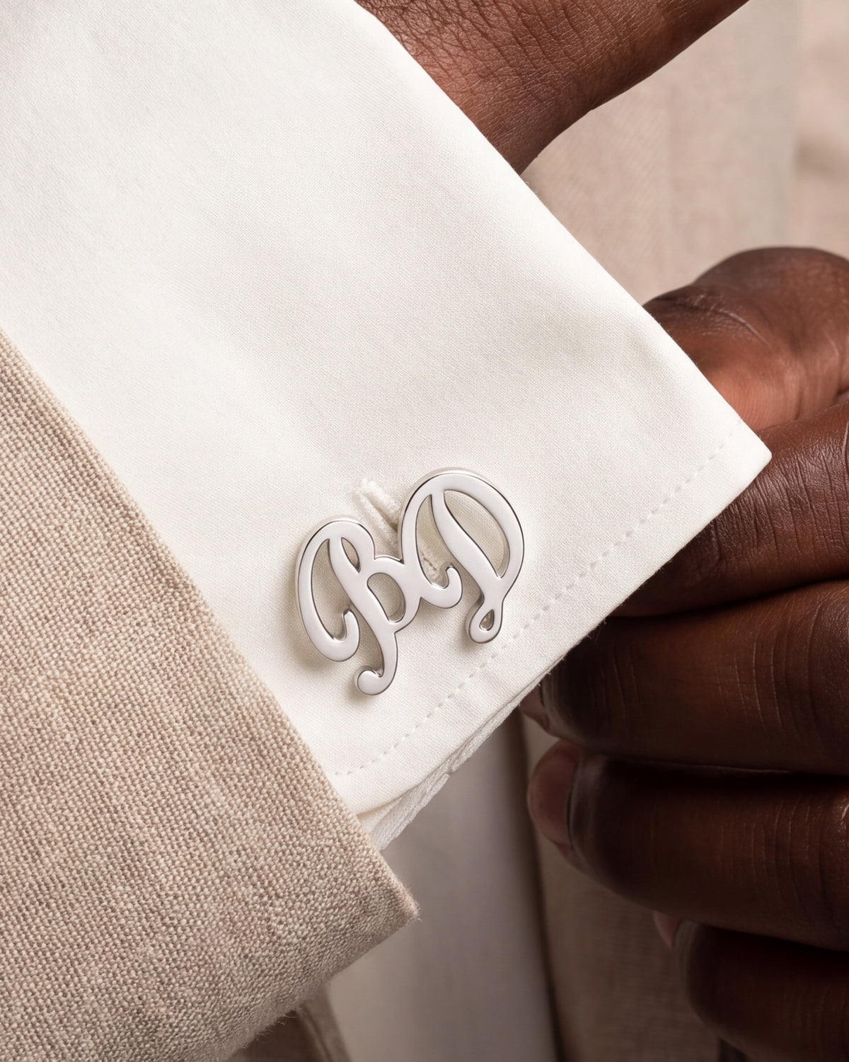 Personalized Script Initial Cufflinks – close-up